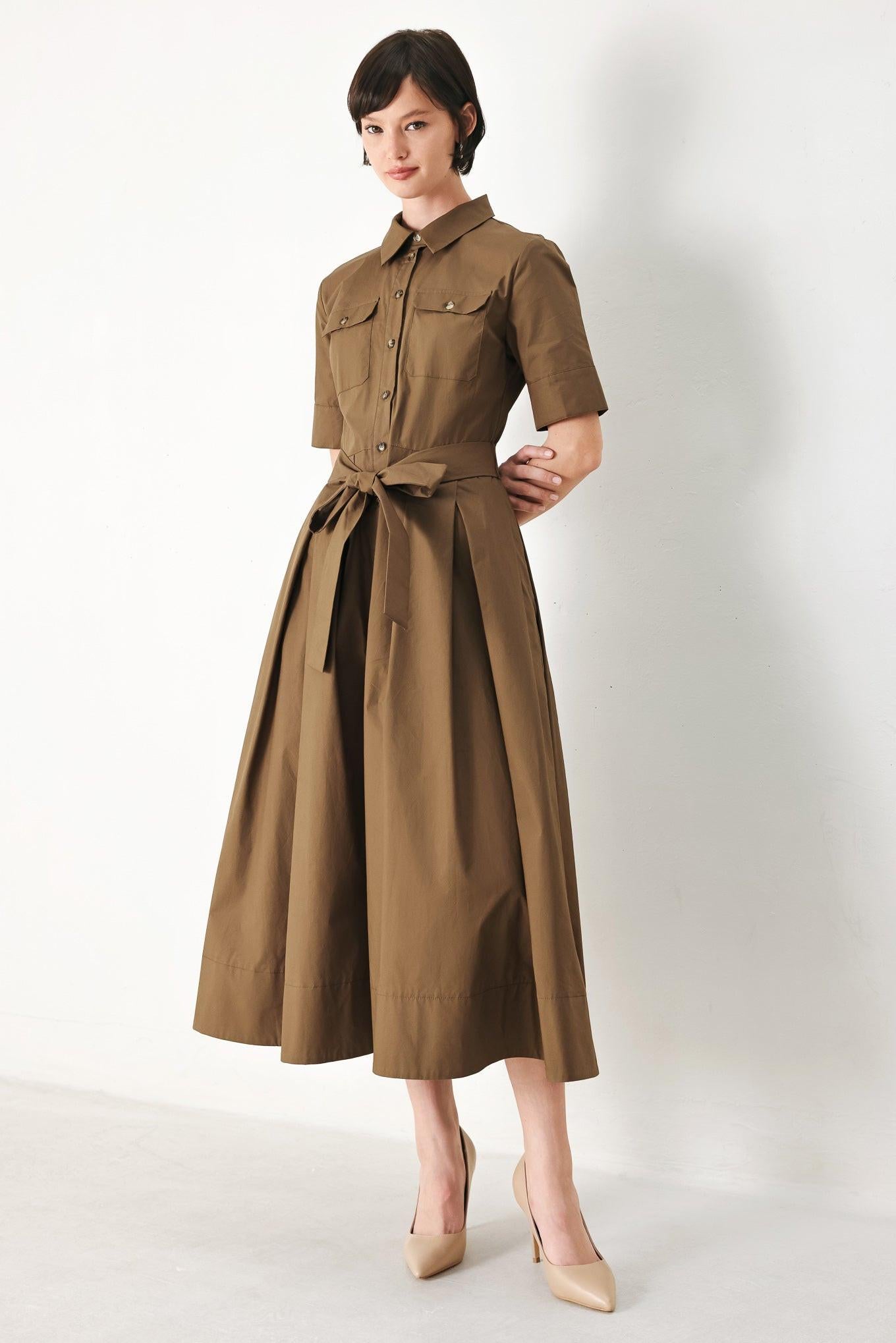 DESERT ICON WOVEN MIDI SHIRT DRESS.