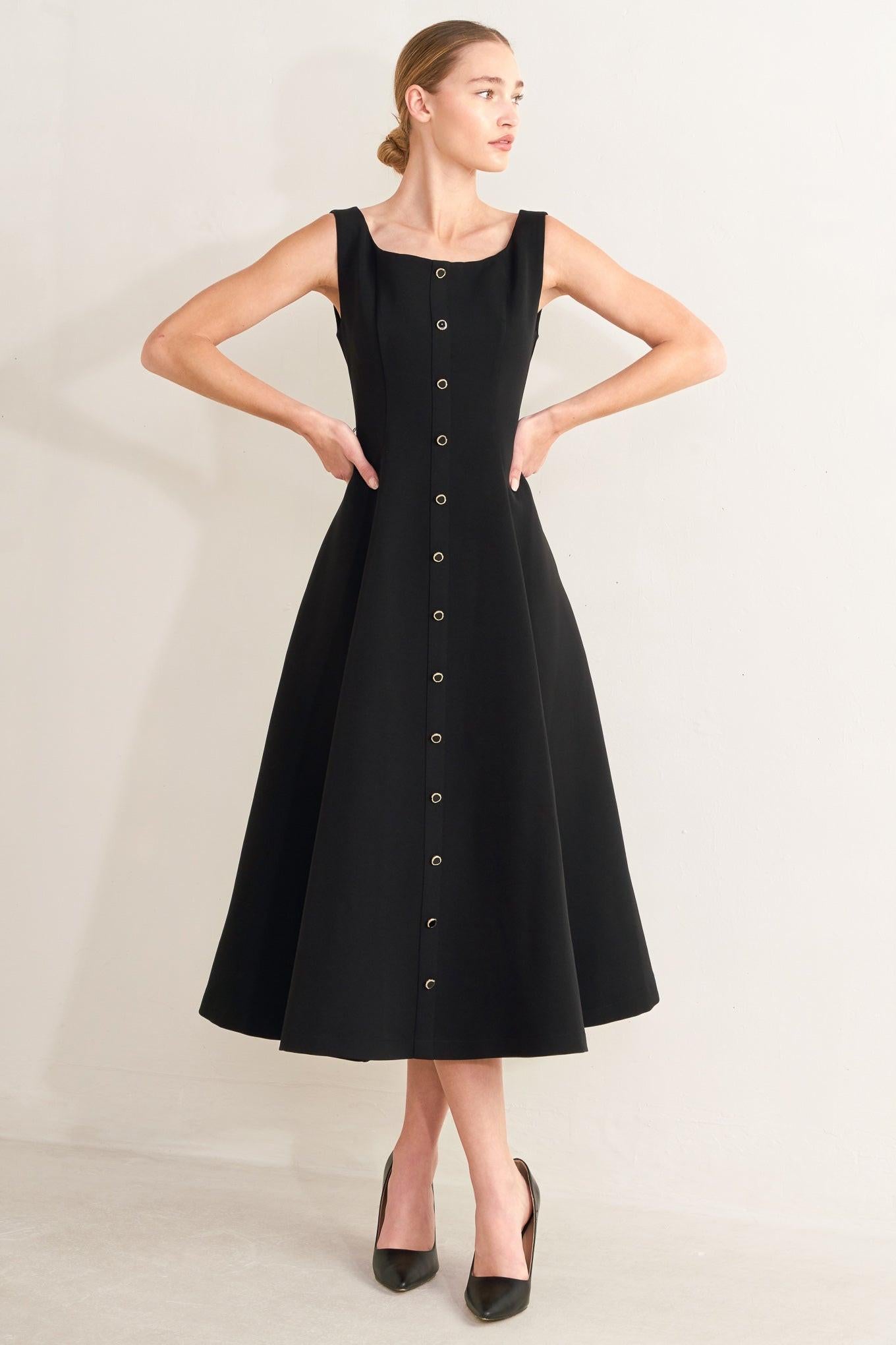 PARIS AFTER DARK WOVEN MIDI DRESS.