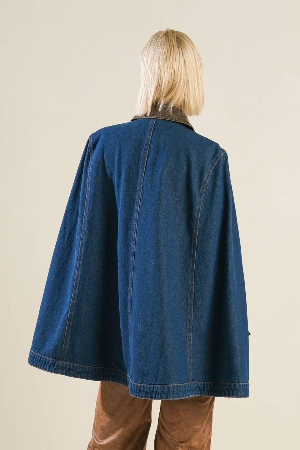 IF THOU MUST LOVE ME DENIM CAPE JACKET.
