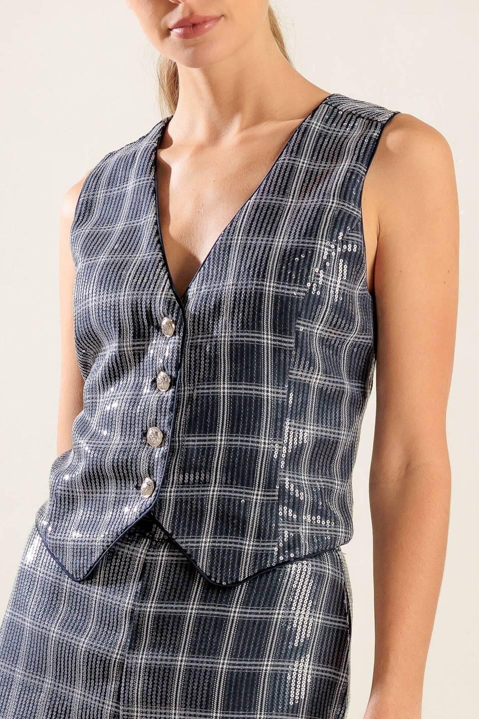 TRAVELING FAR NAVY SEQUIN VEST - Flying Tomato - JACKETS - Freemarket