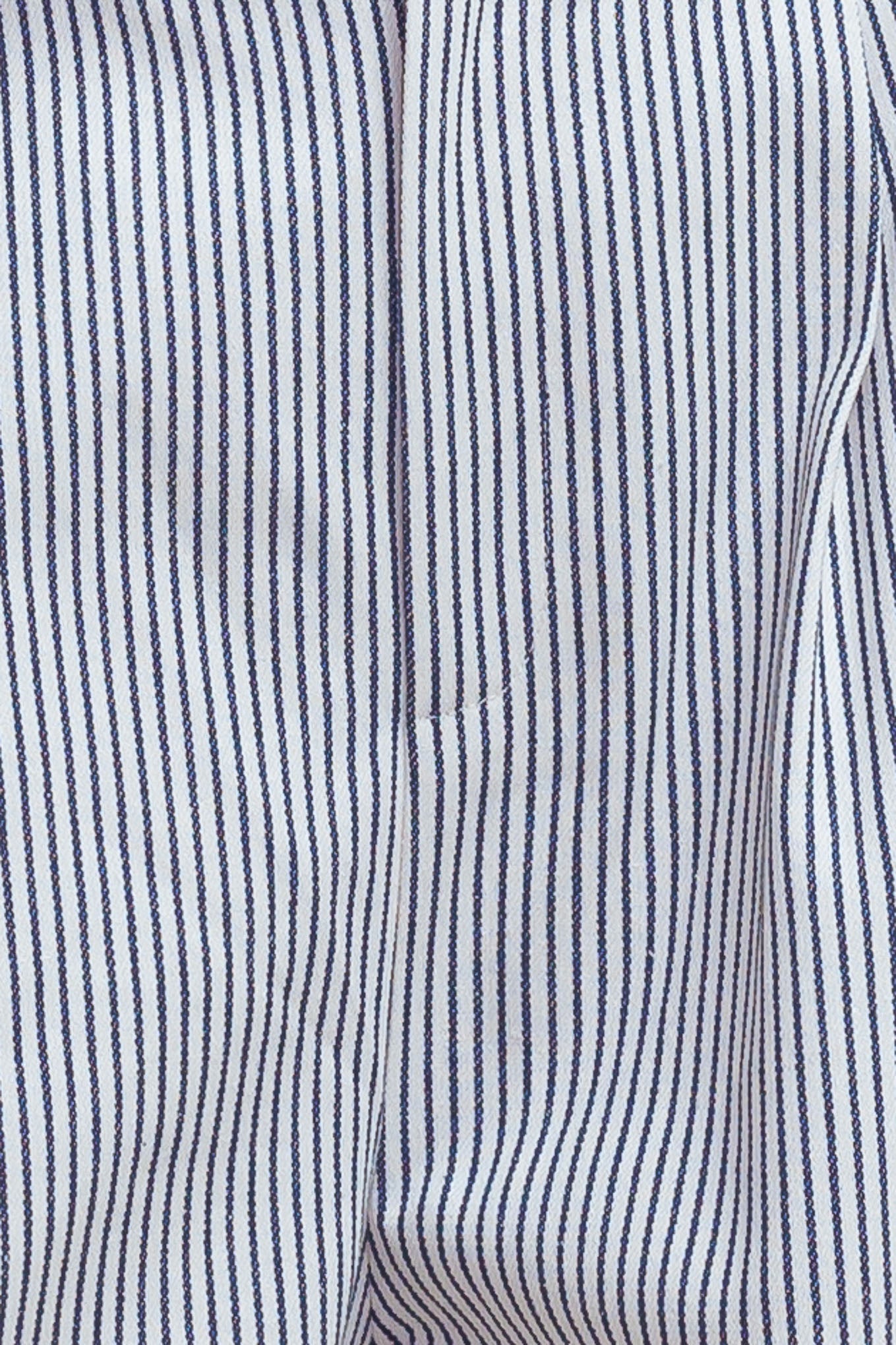 A striped woven vest featuring U neckline, sleeveless and front button down.