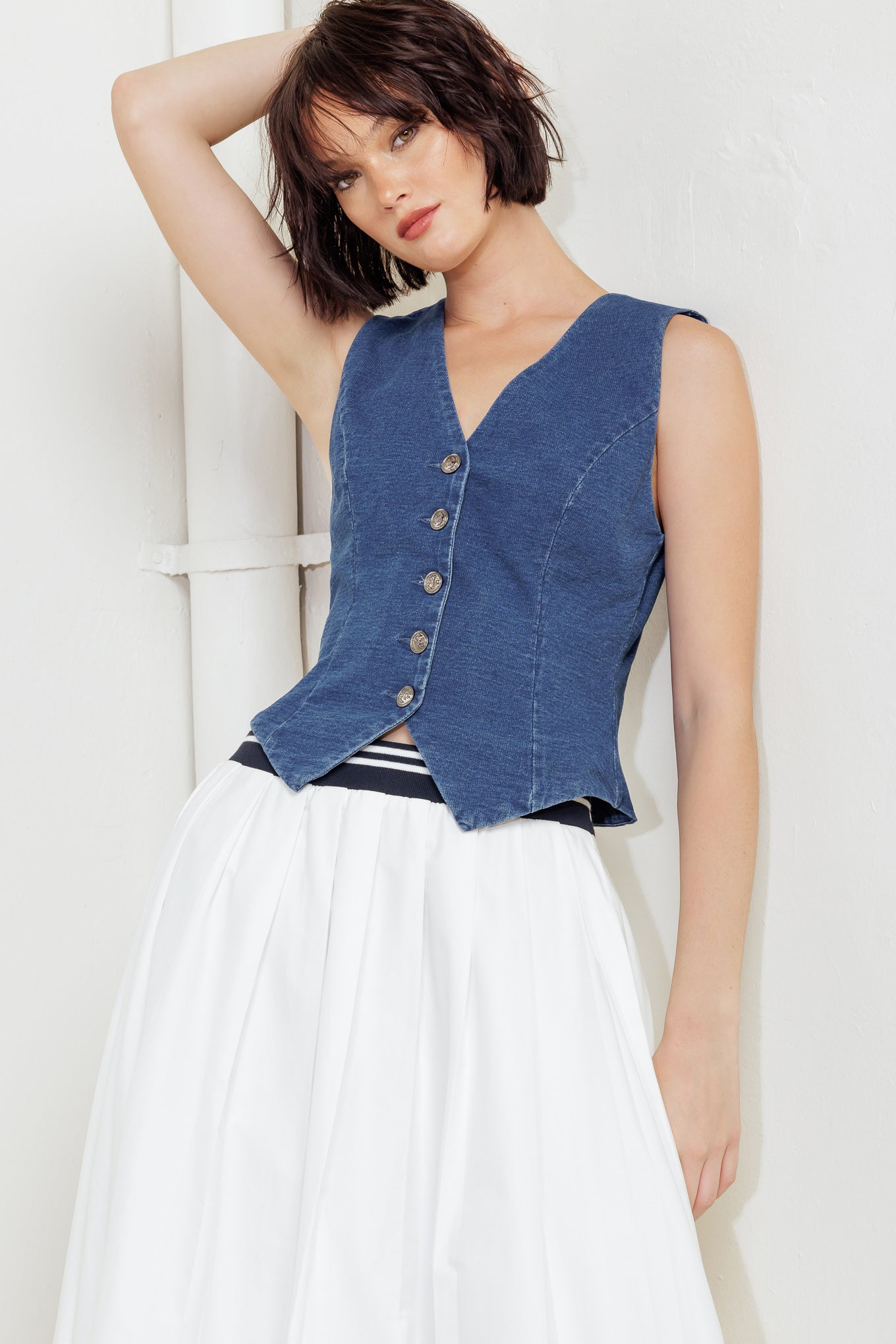 A washed french terry vest with front button down closure. Matching pant FP1724