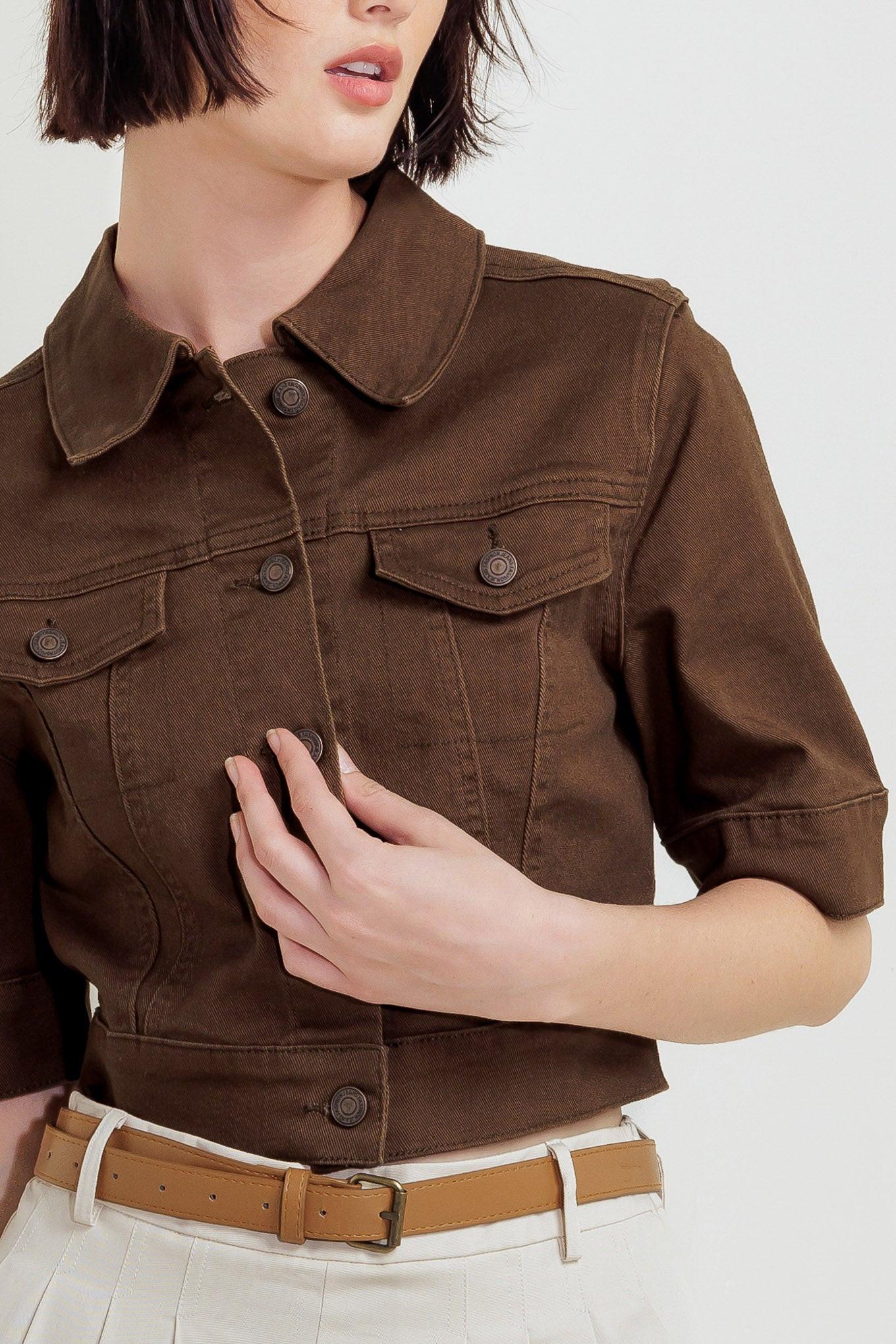EFFORTLESS EDGE BROWN TWILL JACKET.