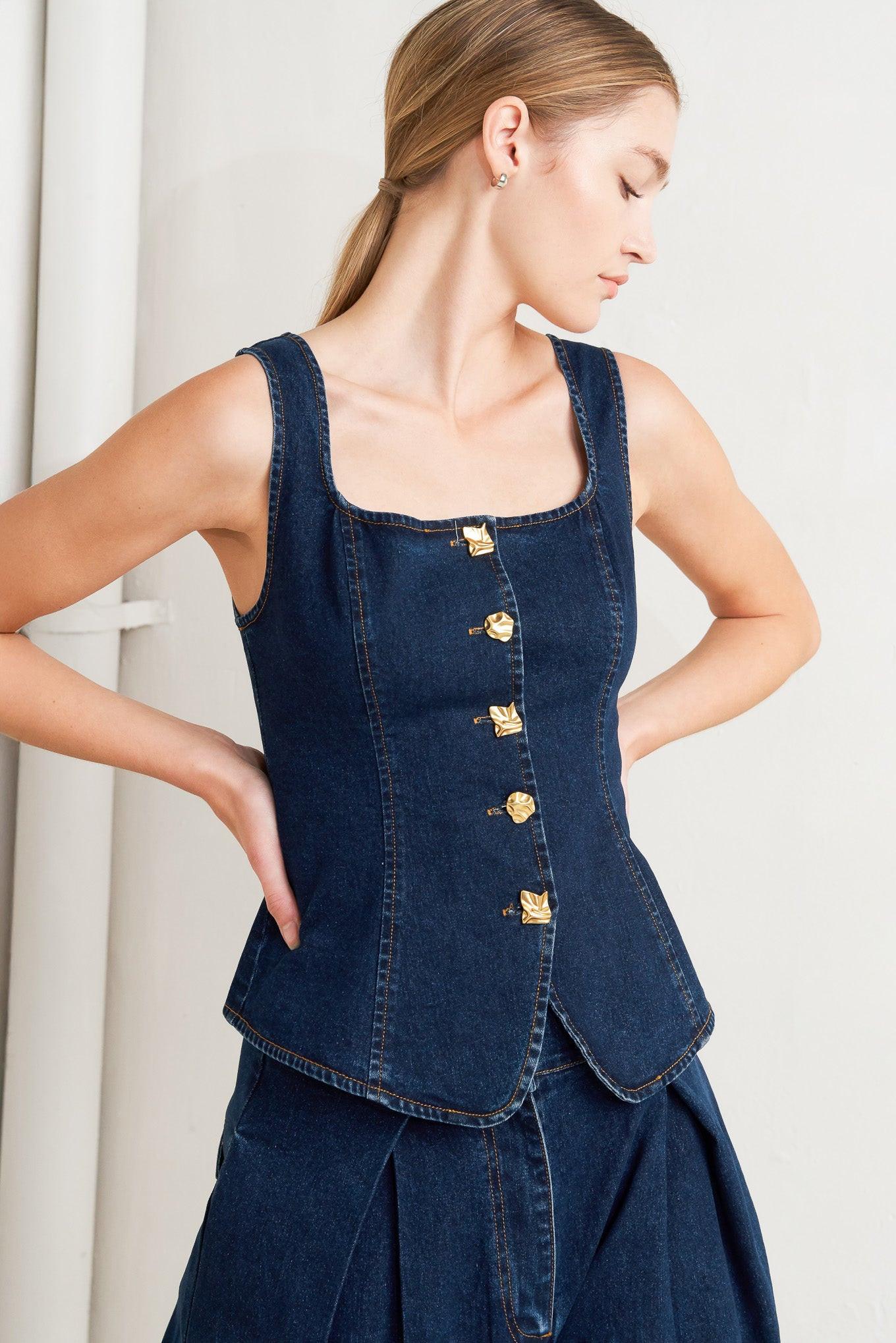 QUIET LUXE DENIM TOP.