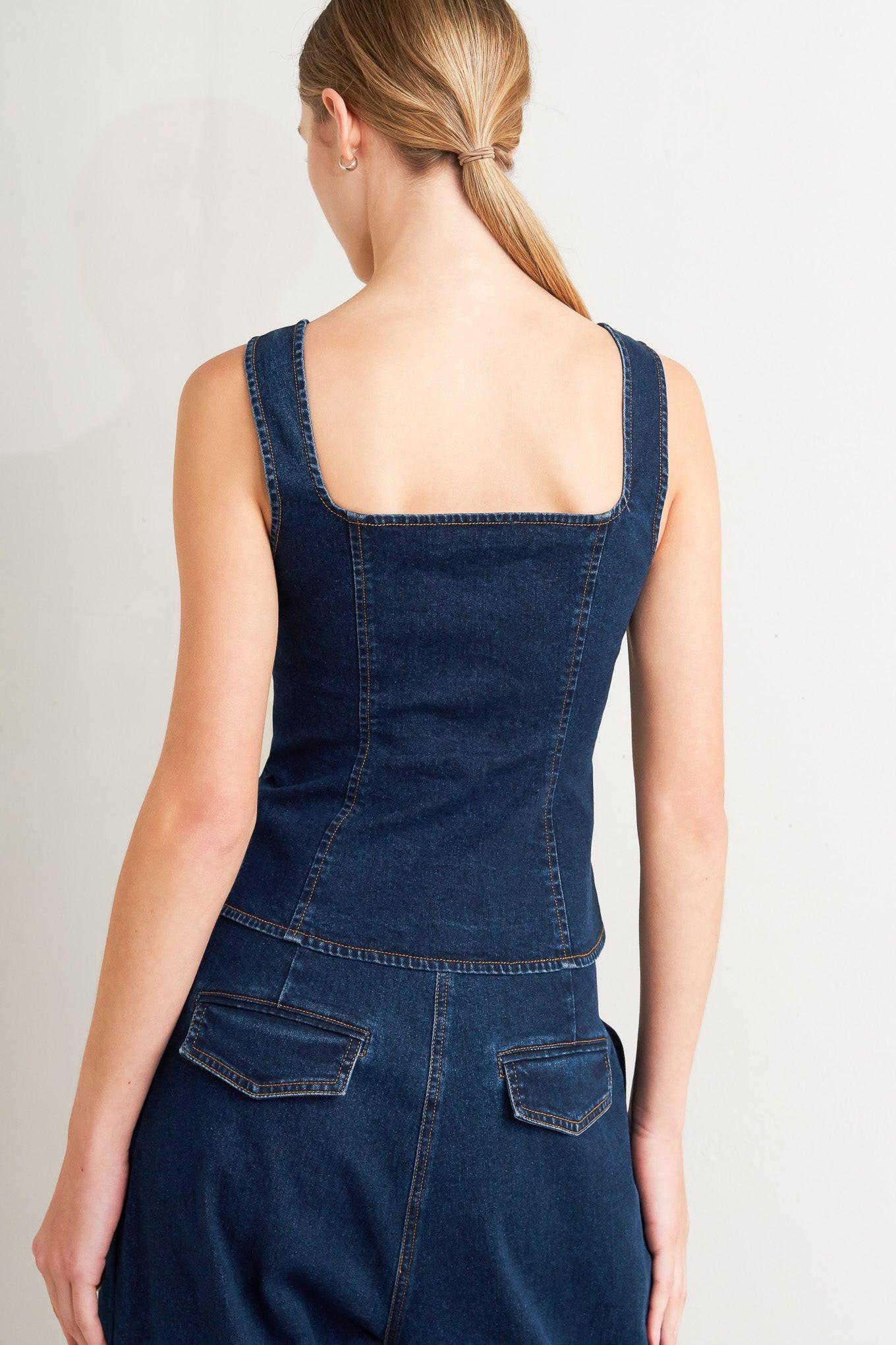 QUIET LUXE DENIM TOP.