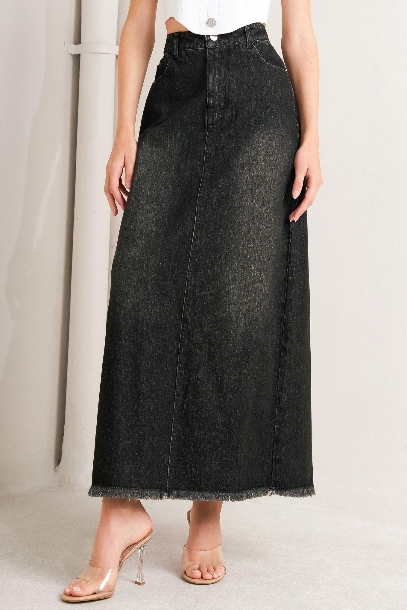 TALK ABOUT BEAUTY DENIM MIDI SKIRT.