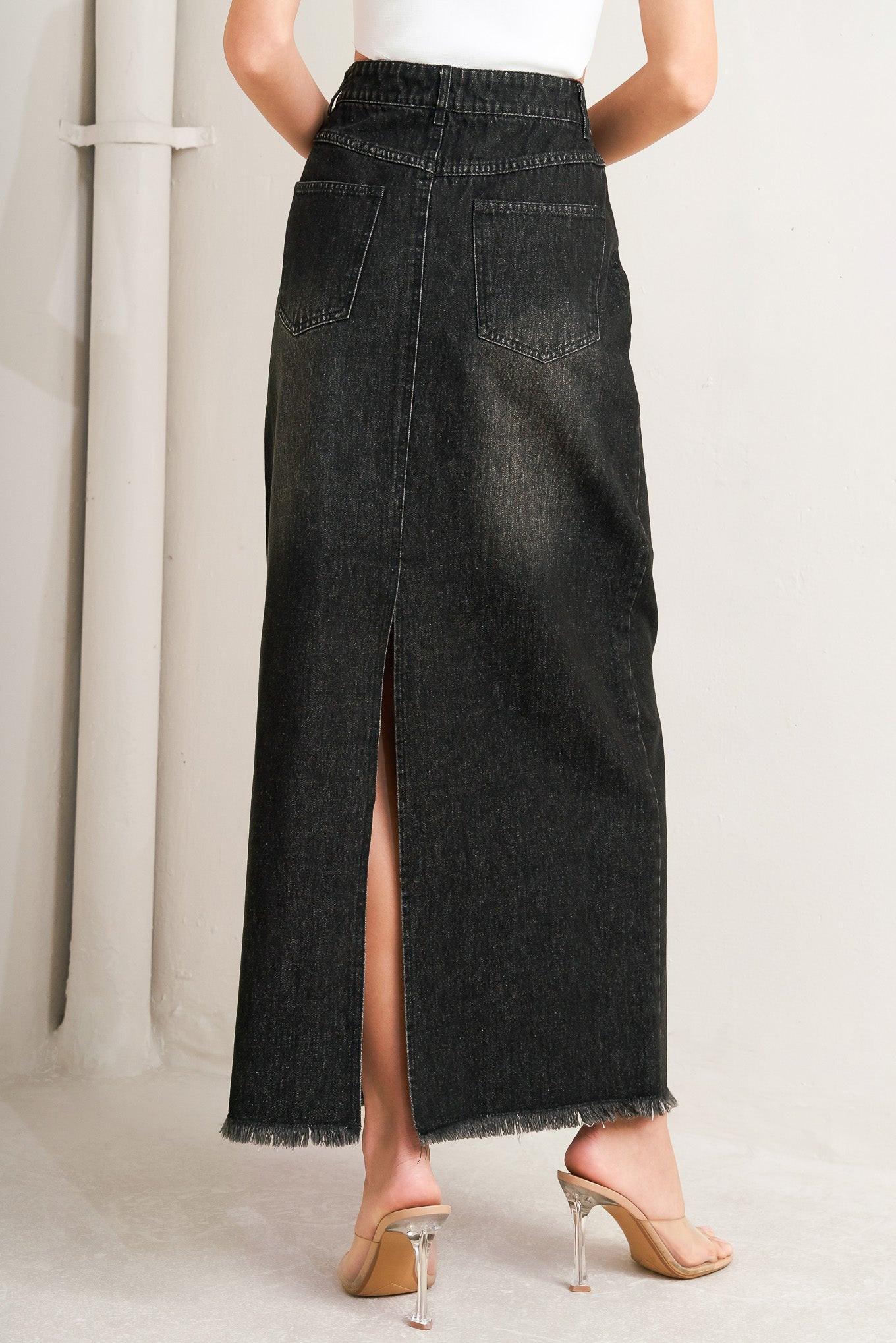 TALK ABOUT BEAUTY DENIM MIDI SKIRT.