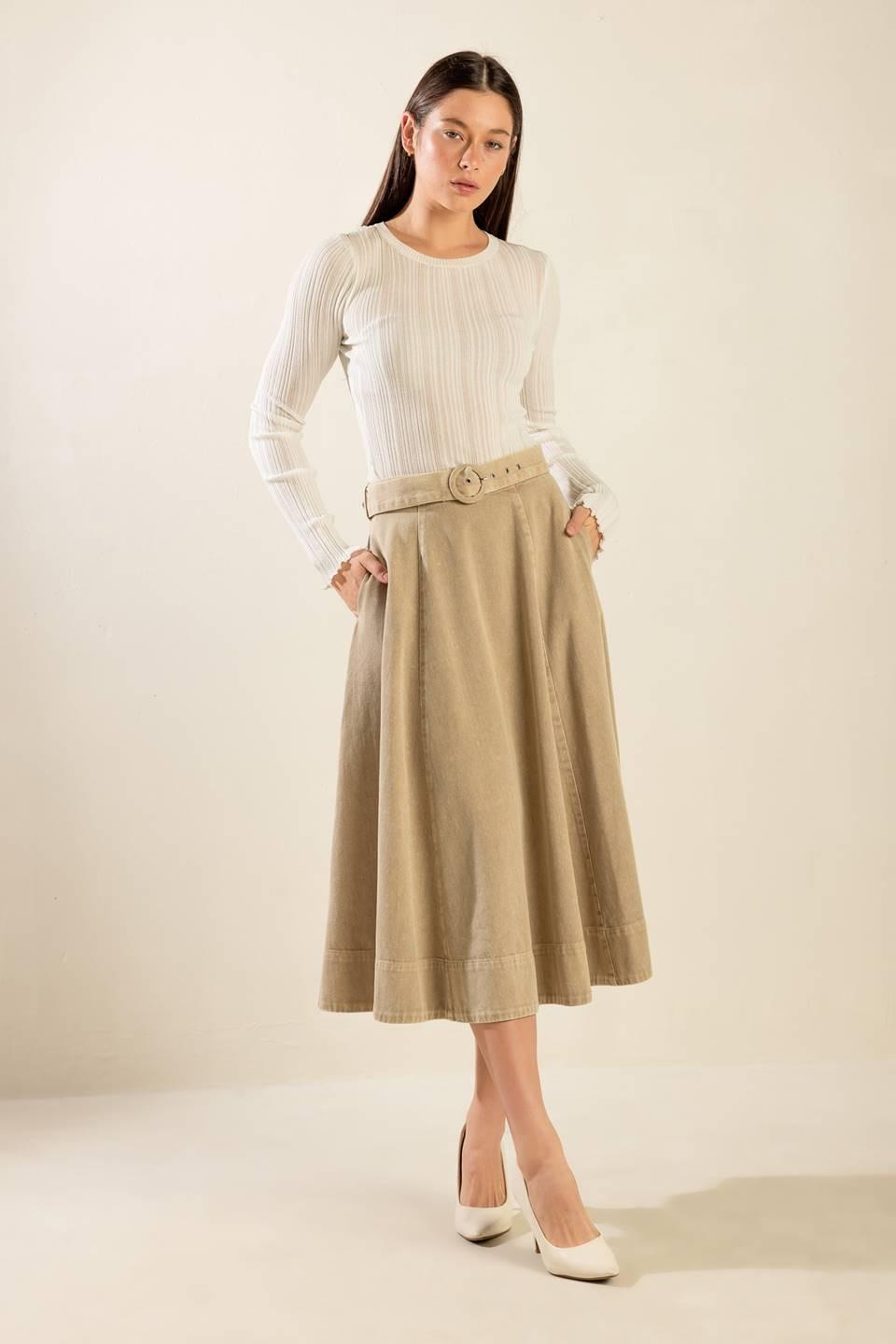 YOU KNOW IT TWILL MIDI SKIRT - Flying Tomato - SKIRTS - Freemarket