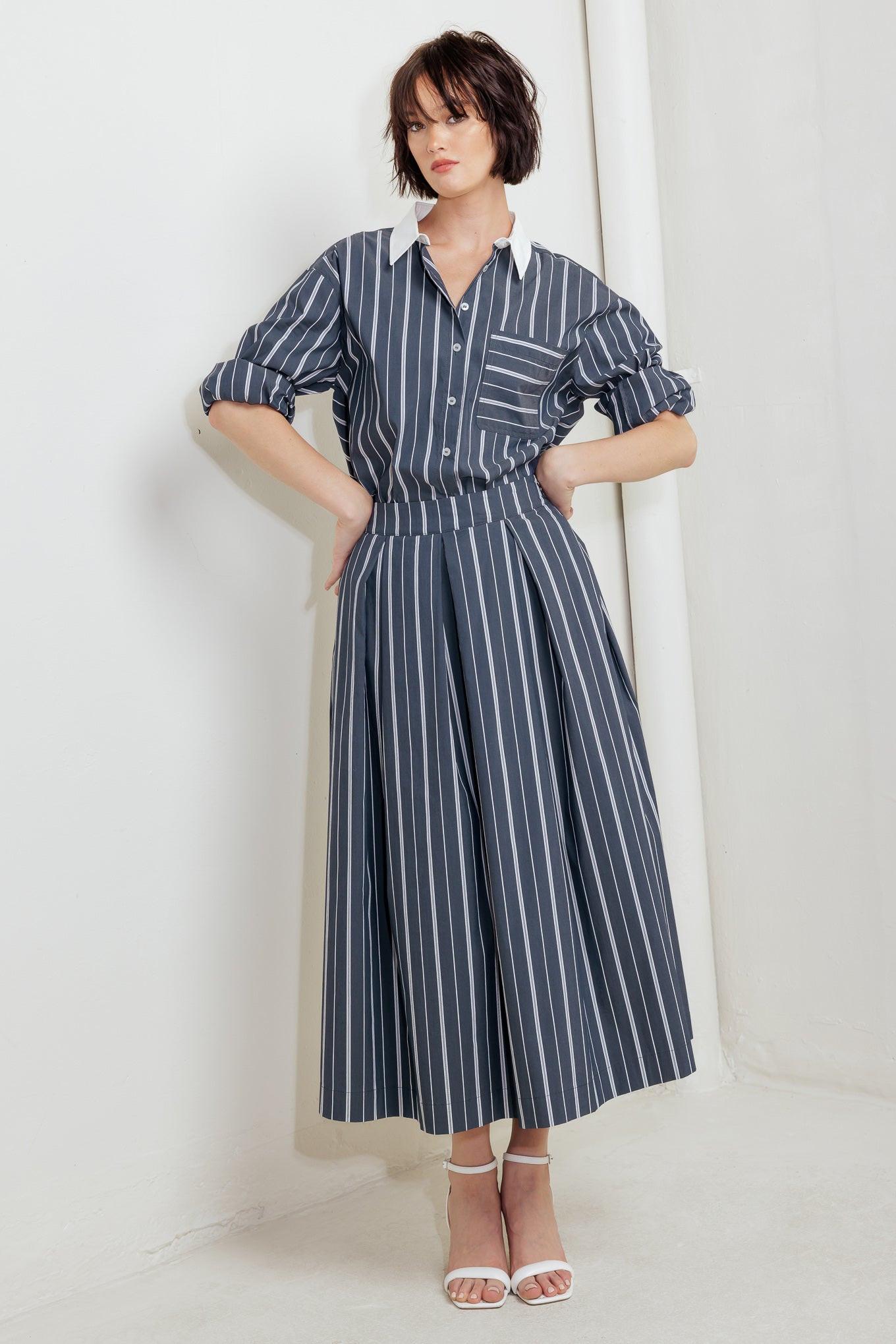 BEHIND THE GRIN WOVEN MIDI SKIRT.