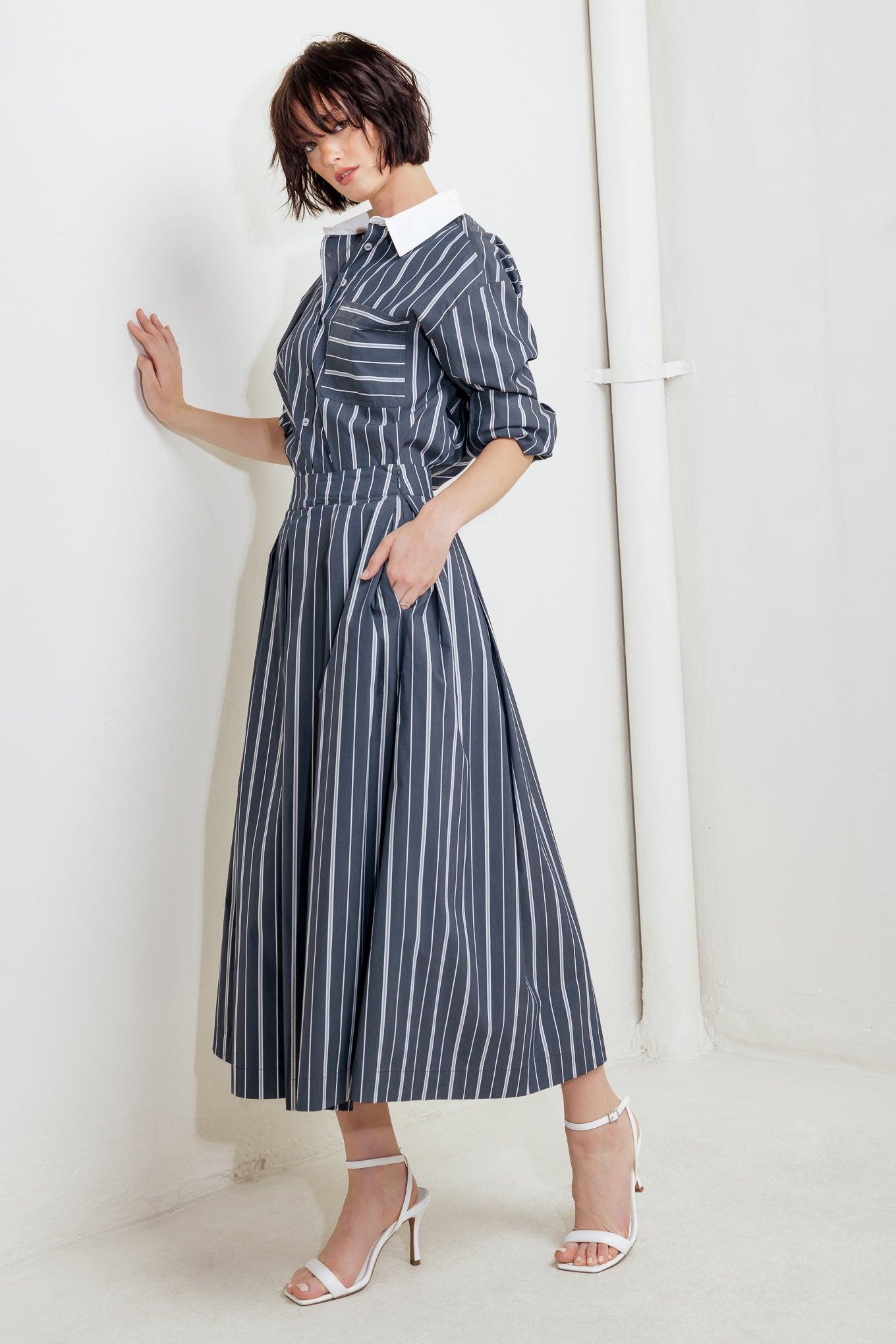 BEHIND THE GRIN WOVEN MIDI SKIRT.