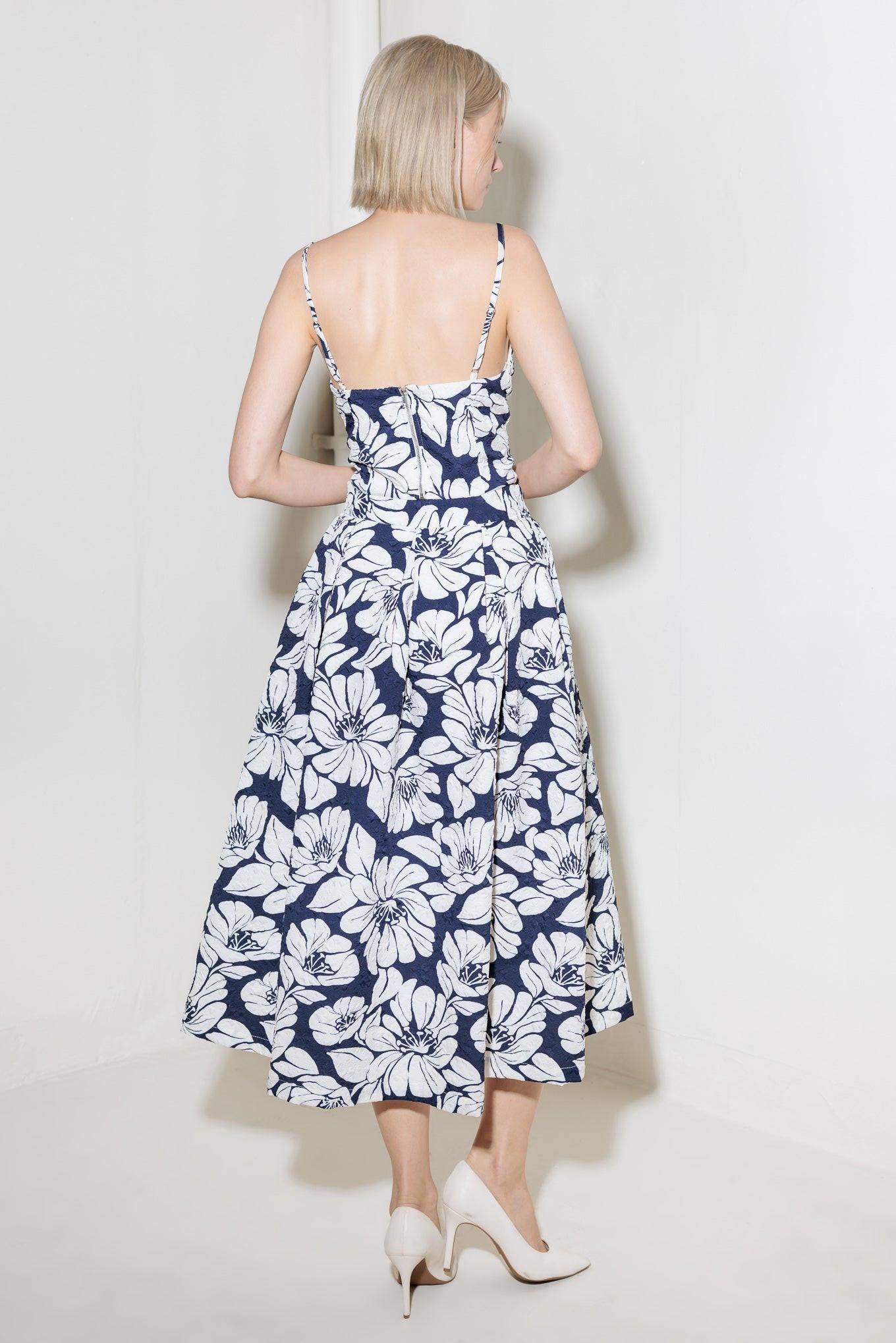 PLAIN OPTIMISM NAVY WOVEN MIDI SKIRT.