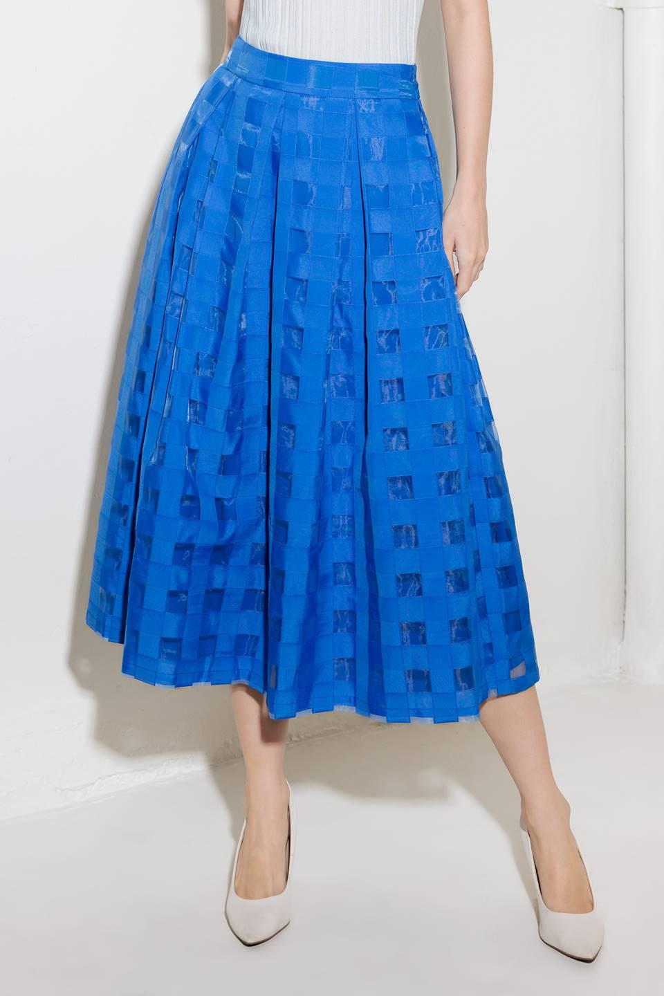 LIVE FOR US BLUE ORGANZA MIDI SKIRT.