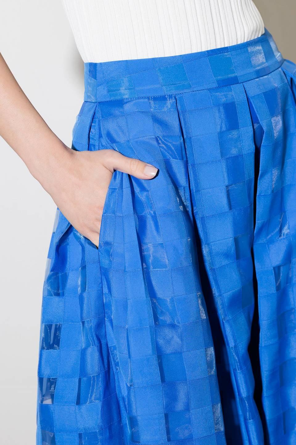LIVE FOR US BLUE ORGANZA MIDI SKIRT.