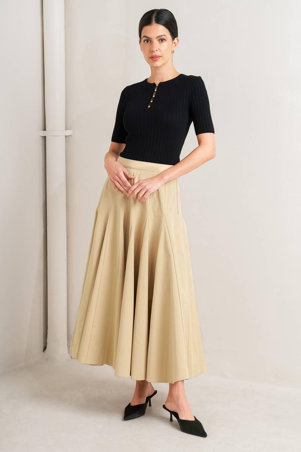 PALE FRAME WOVEN TAUPE CIRCLE SKIRT.