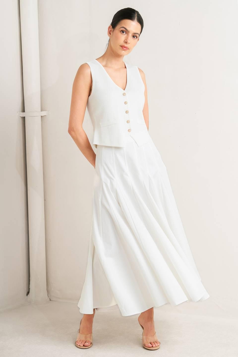 PALE FRAME WHITE WOVEN CIRCLE SKIRT.