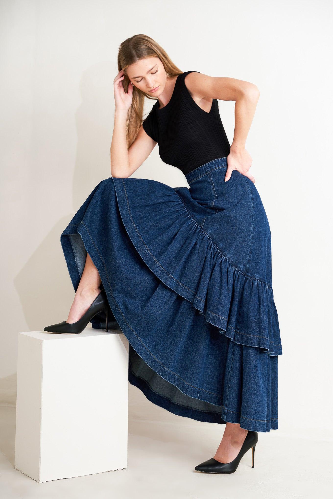 SUNDAY STROLL DENIM MAXI SKIRT - Flying Tomato - SKIRTS - Freemarket