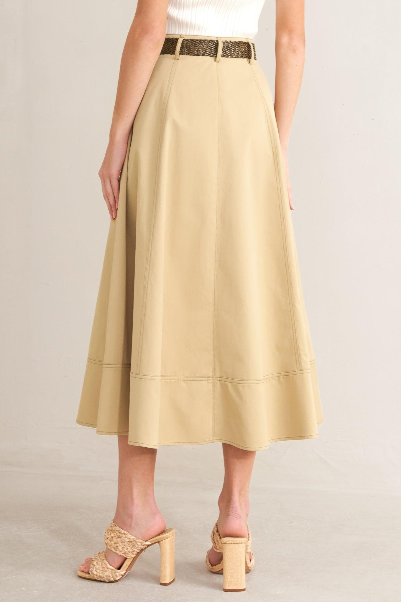 SAND BREEZE WOVEN MIDI SKIRT.