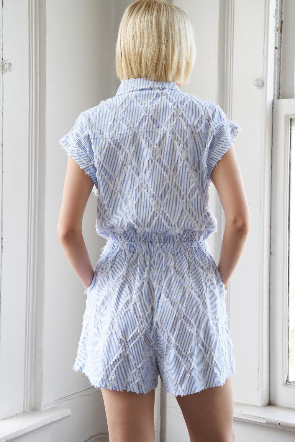 LOST IN THOUGHT WOVEN ROMPER.