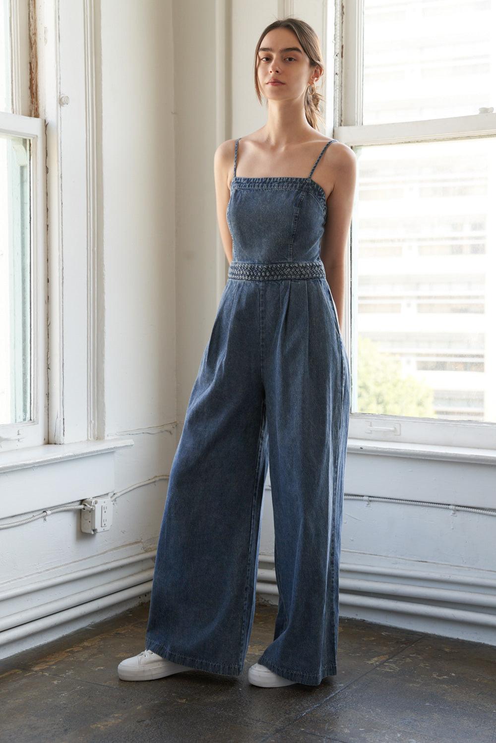 STOLEN GLANCES DENIM JUMPSUIT.
