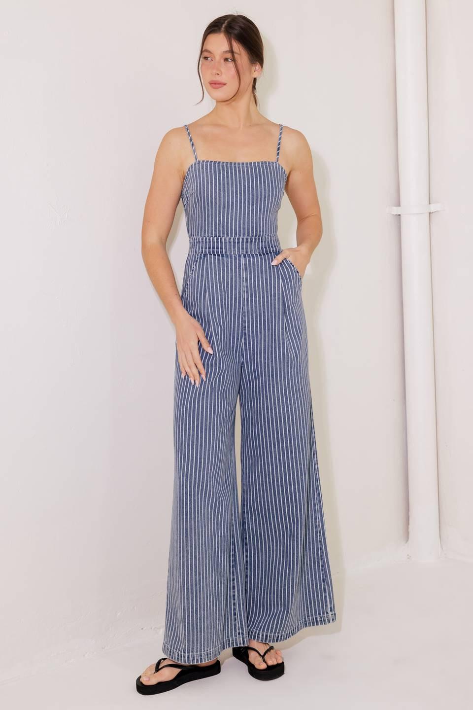 BEGIN AGAIN BLUE DENIM JUMPSUIT.