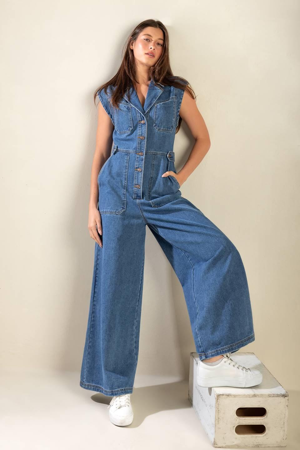 OVER YOU AGAIN DENIM JUMPSUIT - Flying Tomato - JUMPSUIT - Freemarket