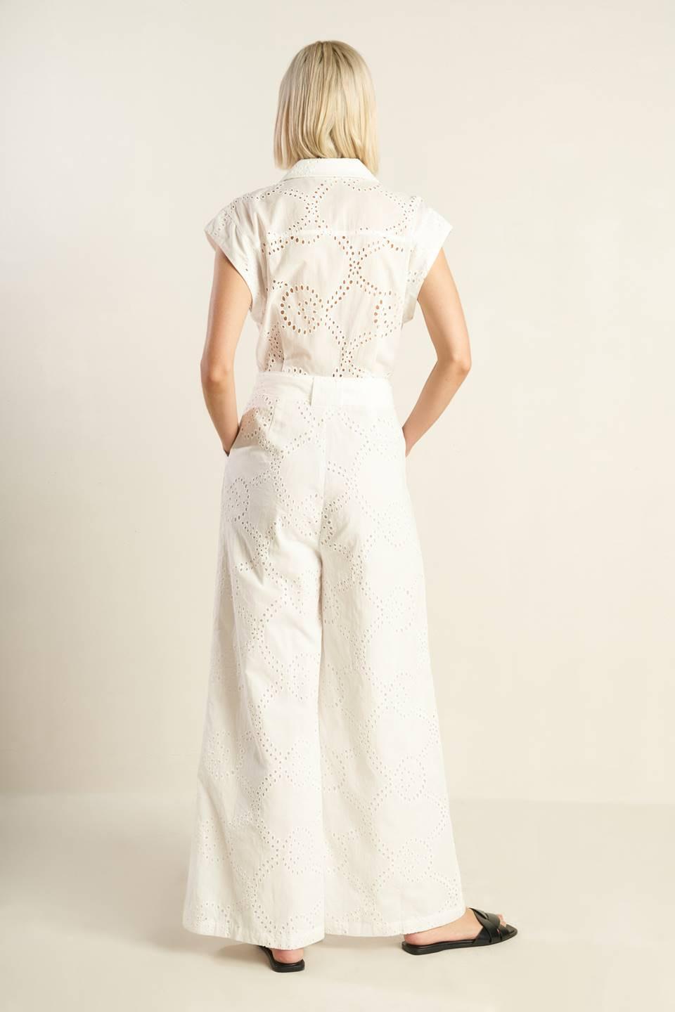 KNOW BETTER WOVEN EYELET JUMPSUIT.