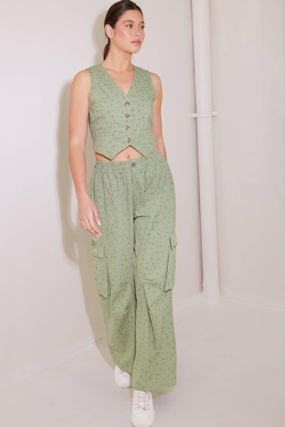 DRIFTING CURRENTS OLIVE WOVEN PANTS.