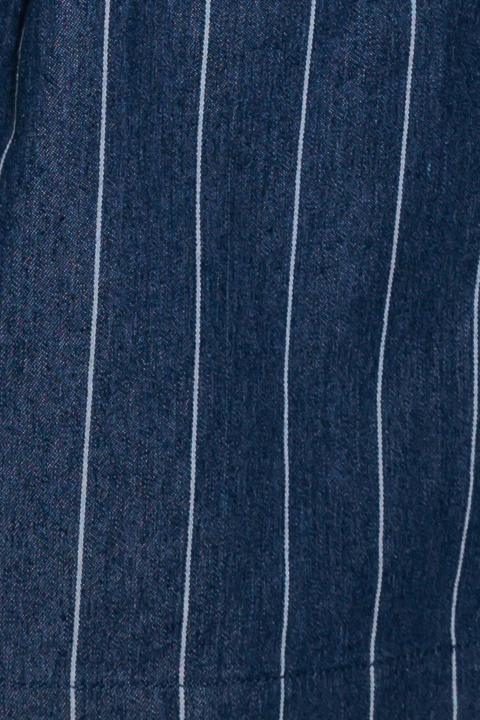 A striped woven bermuda short featuring self belt and side pocket.