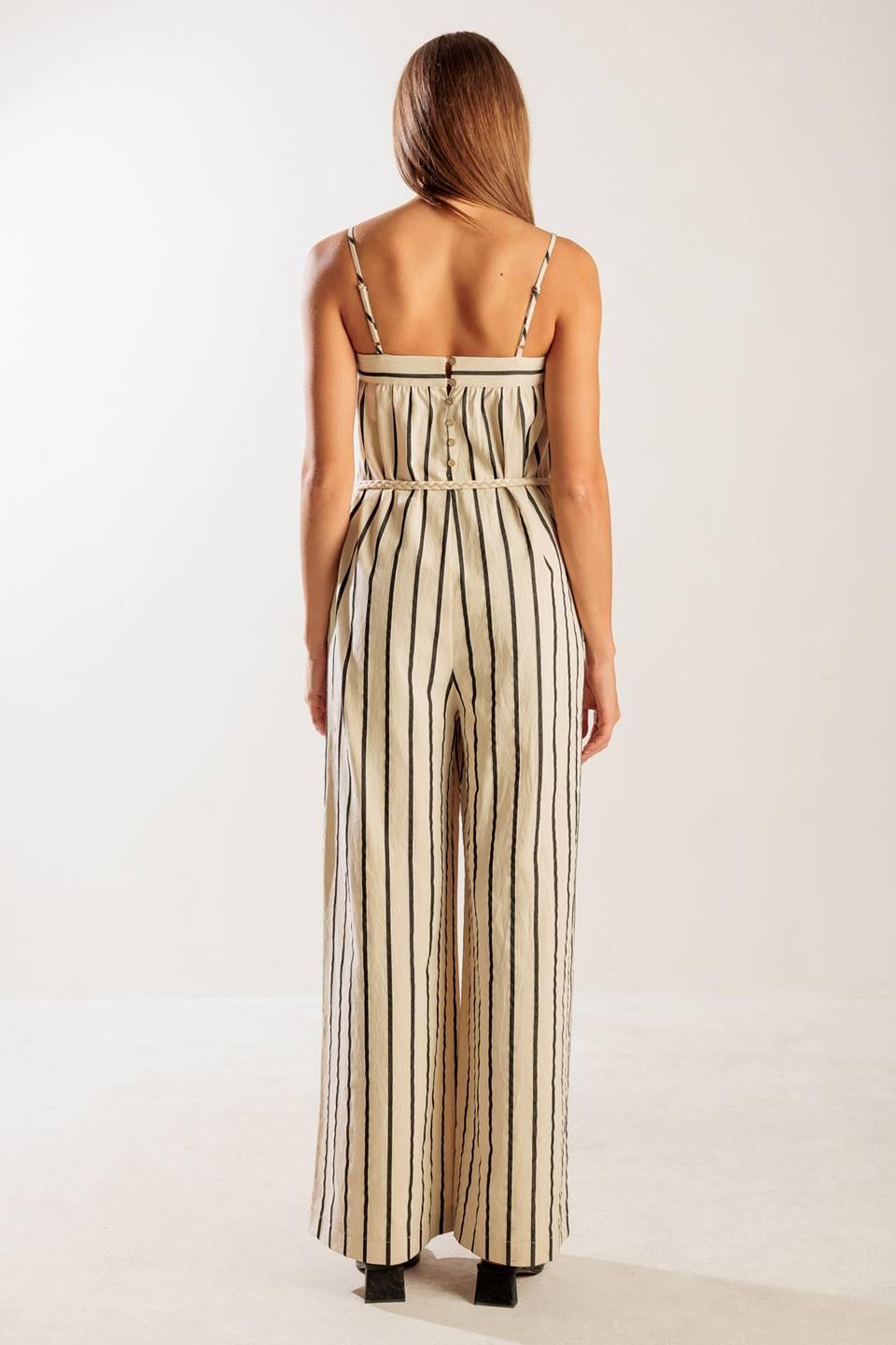 JUST THE BEGINNING WOVEN JUMPSUIT.