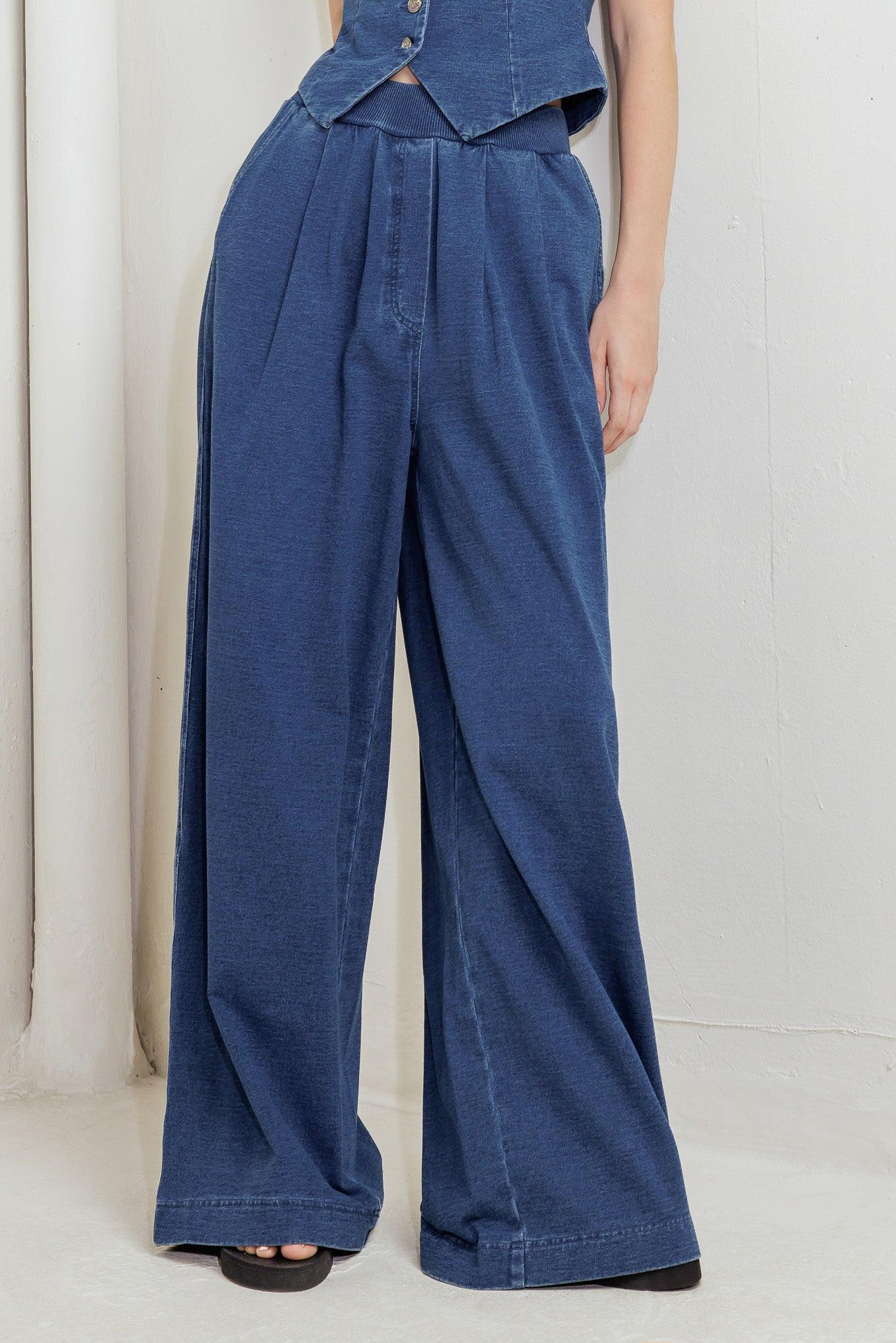 URBAN INDIGO FRENCH TERRY DENIM PANTS.