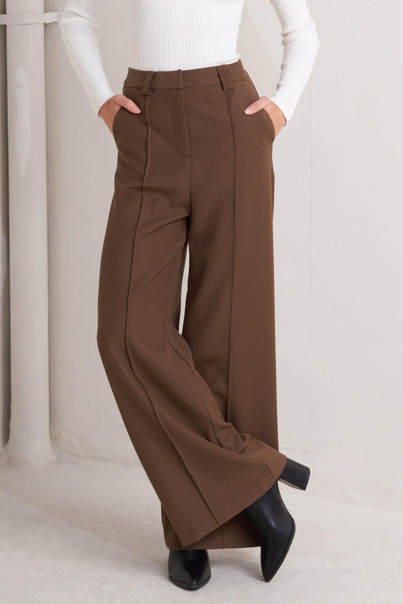 MONDAY FLOW BROWN WOVEN PANTS.