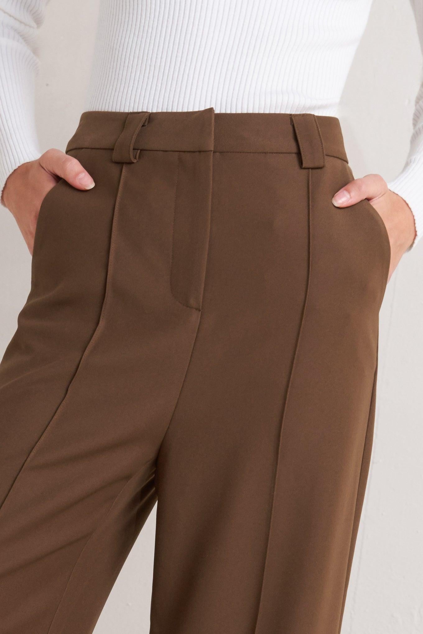MONDAY FLOW BROWN WOVEN PANTS.