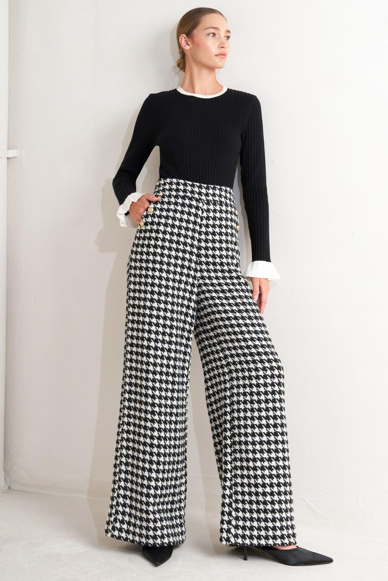 METRO ICON WOVEN HOUNDSTOOTH PANTS.