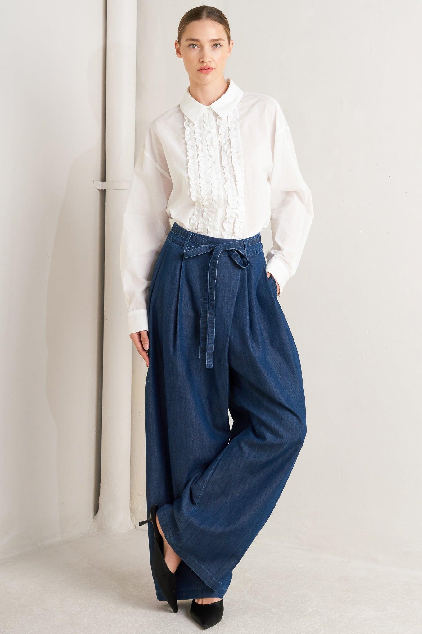 RELAXED TAILORED DENIM LOOSE FITTING PANTS.