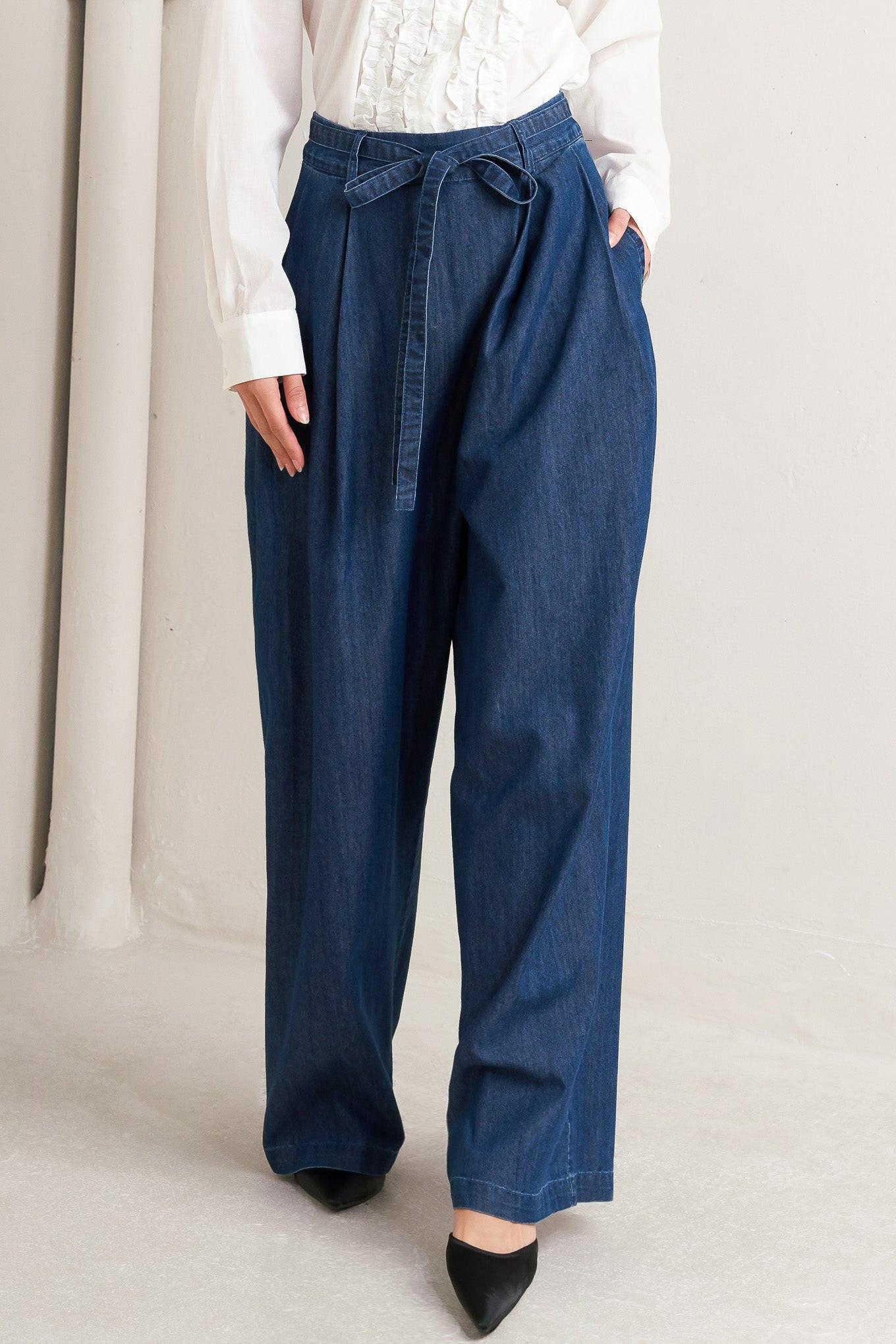 RELAXED TAILORED DENIM LOOSE FITTING PANTS.