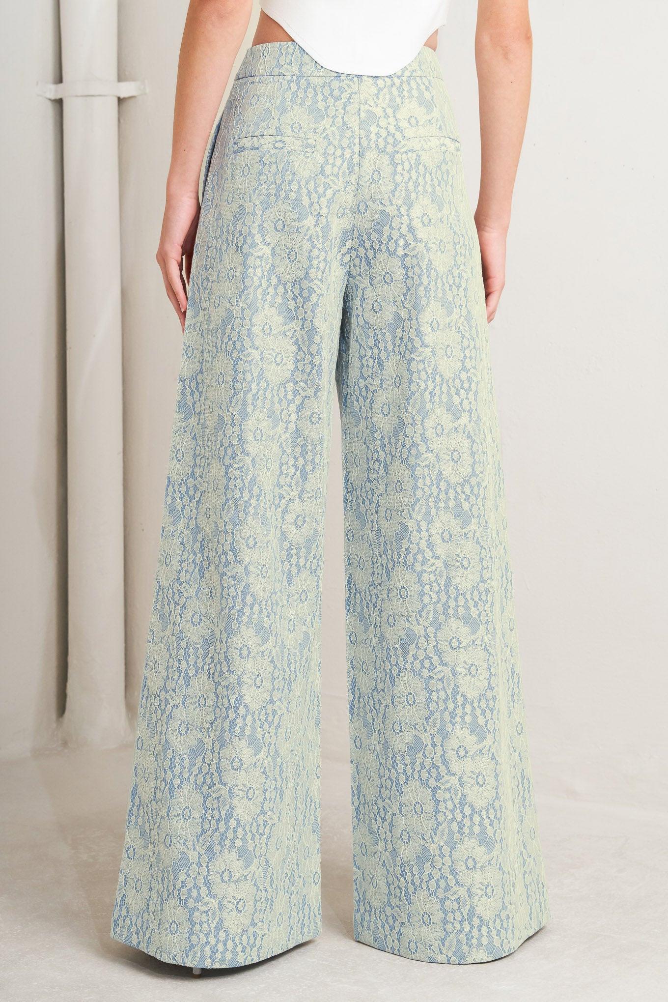 A woven bonded lace pant featuring side zipper closure and wide leg.
Details:
Self: 50% Rayon 50% Polyester
Size & Fit
-Model is 5`8" And Wearing Size Small
-Measurements Taken From Size Small
-Approx. Length: 44"