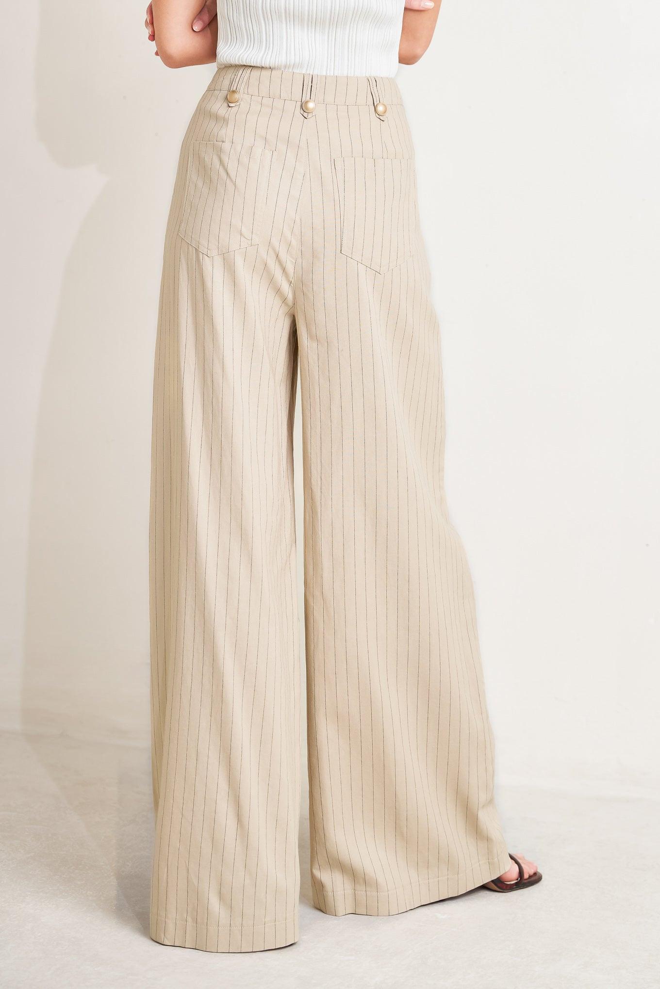 A striped woven pant featuring front closure, pockets and wide leg.
Details:
Self : 65% Rayon 30% Linen 5% Polyester
Size & Fit
- Model is 5`8" And Wearing Size Small
- Measurements Taken From Size Small
- Approx. Length: 44"