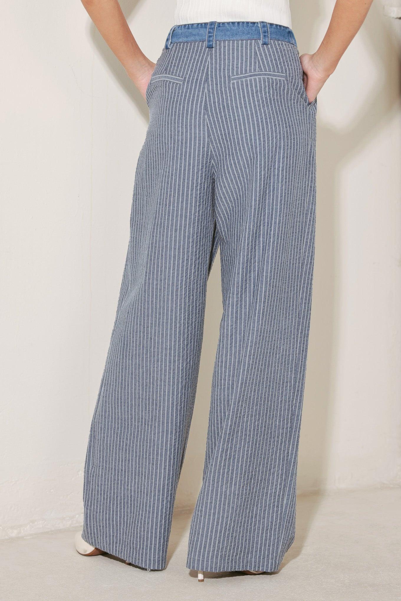 MARINA PINSTRIPE WOVEN SEERSUCKER PANTS.
