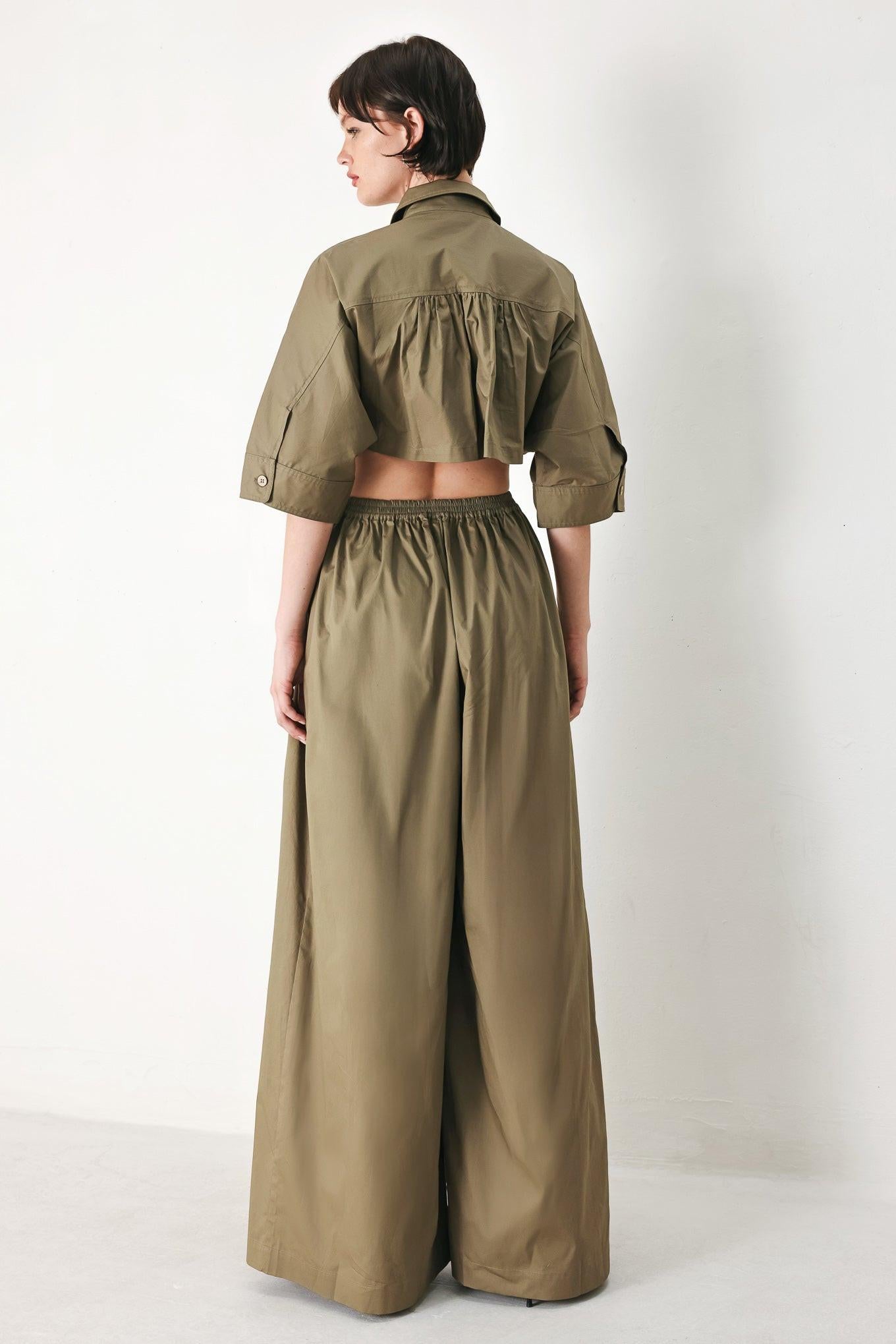 OLIVE DAYDREAM WOVEN JUMPSUIT.