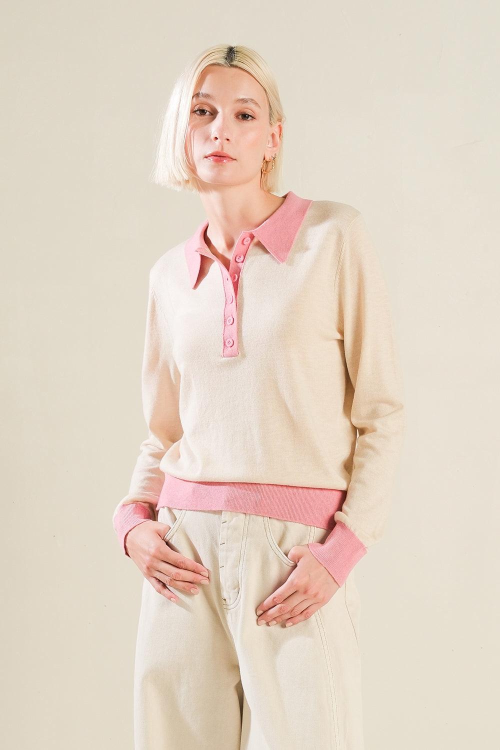 HIDDEN REFLECTIONS SWEATER POLO TOP.