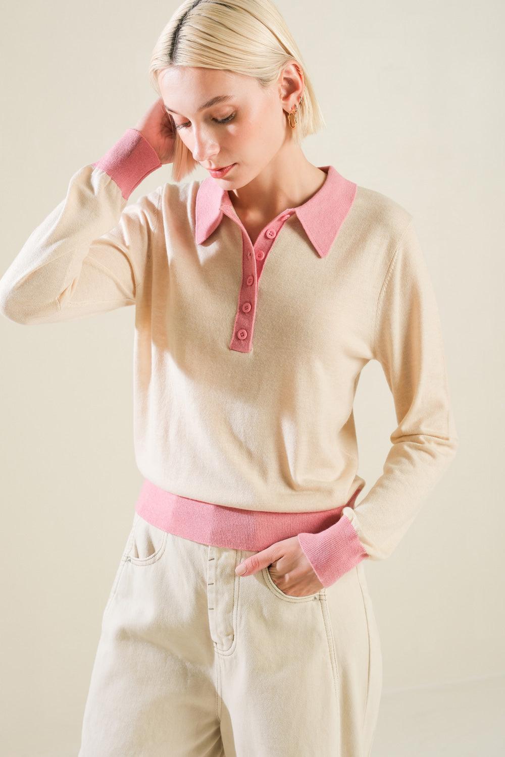 HIDDEN REFLECTIONS SWEATER POLO TOP.