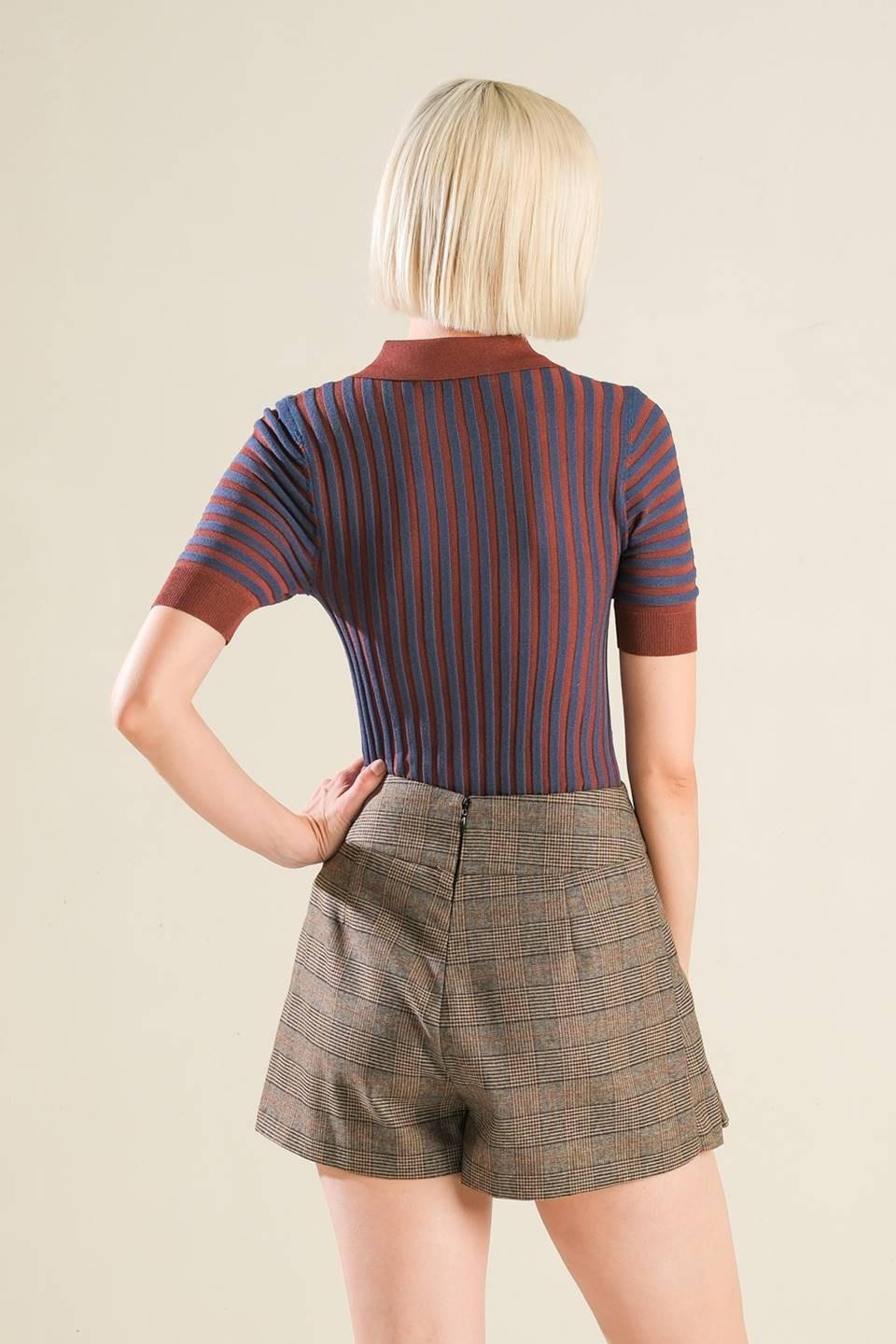 BLISSFUL STROLLS SWEATER POLO TOP.