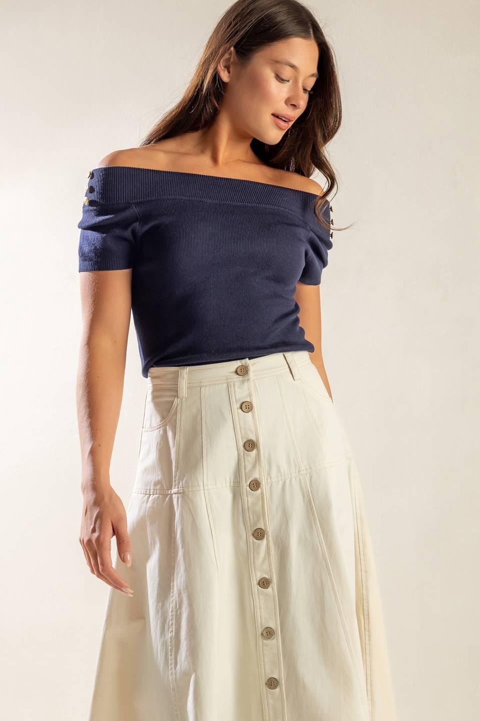 TIME FOR TEA OFF SHOULDER SWEATER TOP.