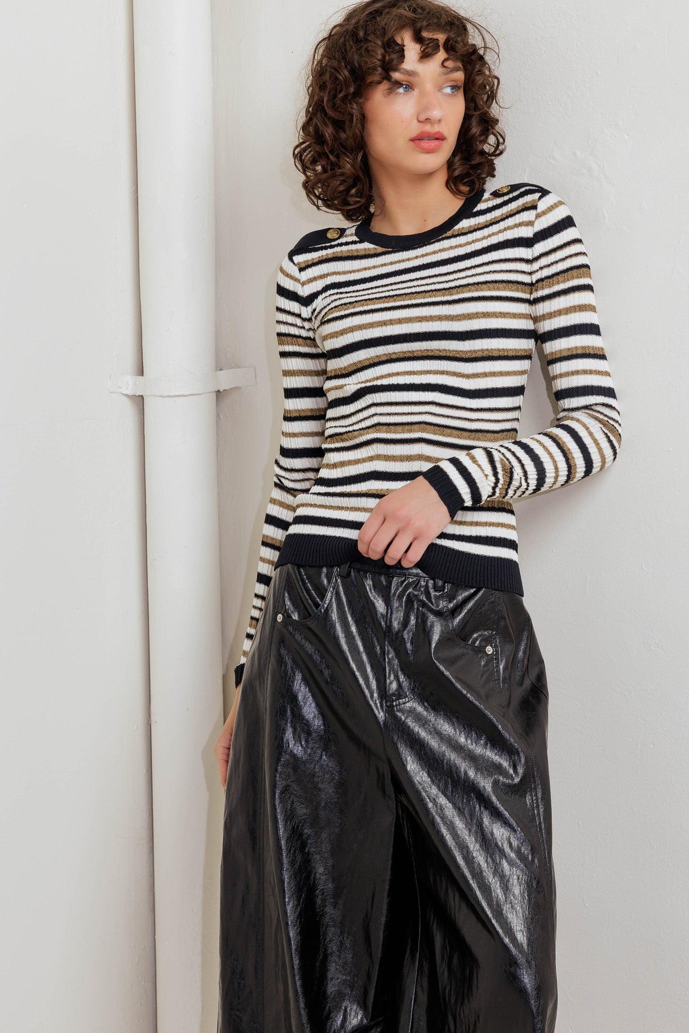 SWEET STRIPE MUSE SWEATER KNIT TOP.