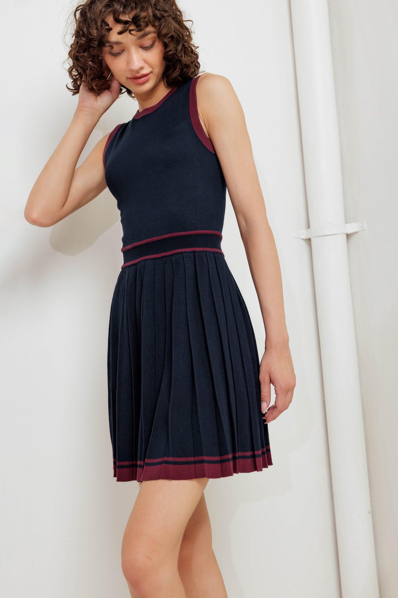 BERRY STRIPE SWEATER MINI DRESS.