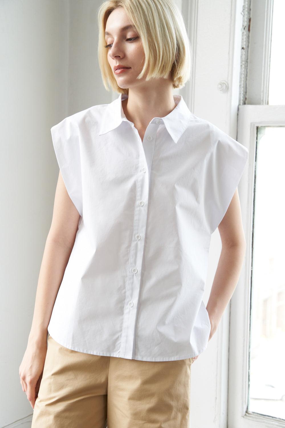 MUCH TO CELEBRATE POPLIN TOP.
