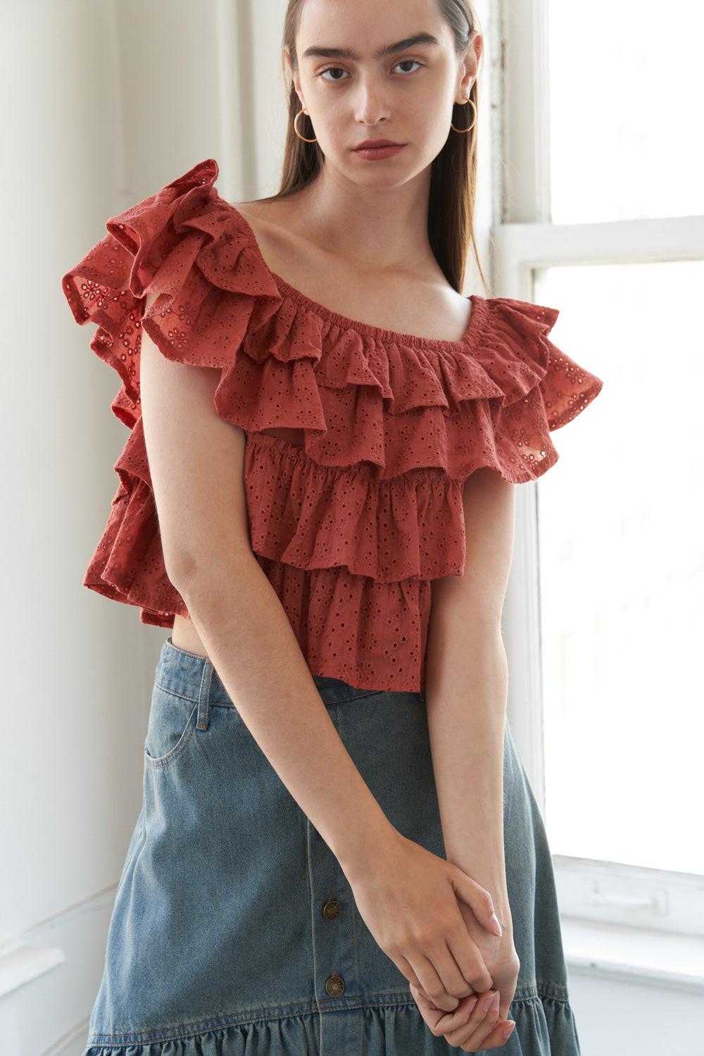 LOVELY EXISTENCE OFF SHOULDER TOP.