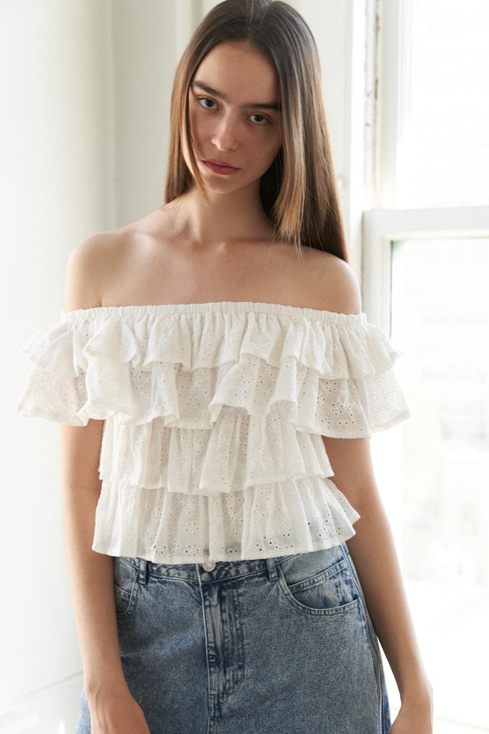 LOVELY EXISTENCE OFF SHOULDER TOP.