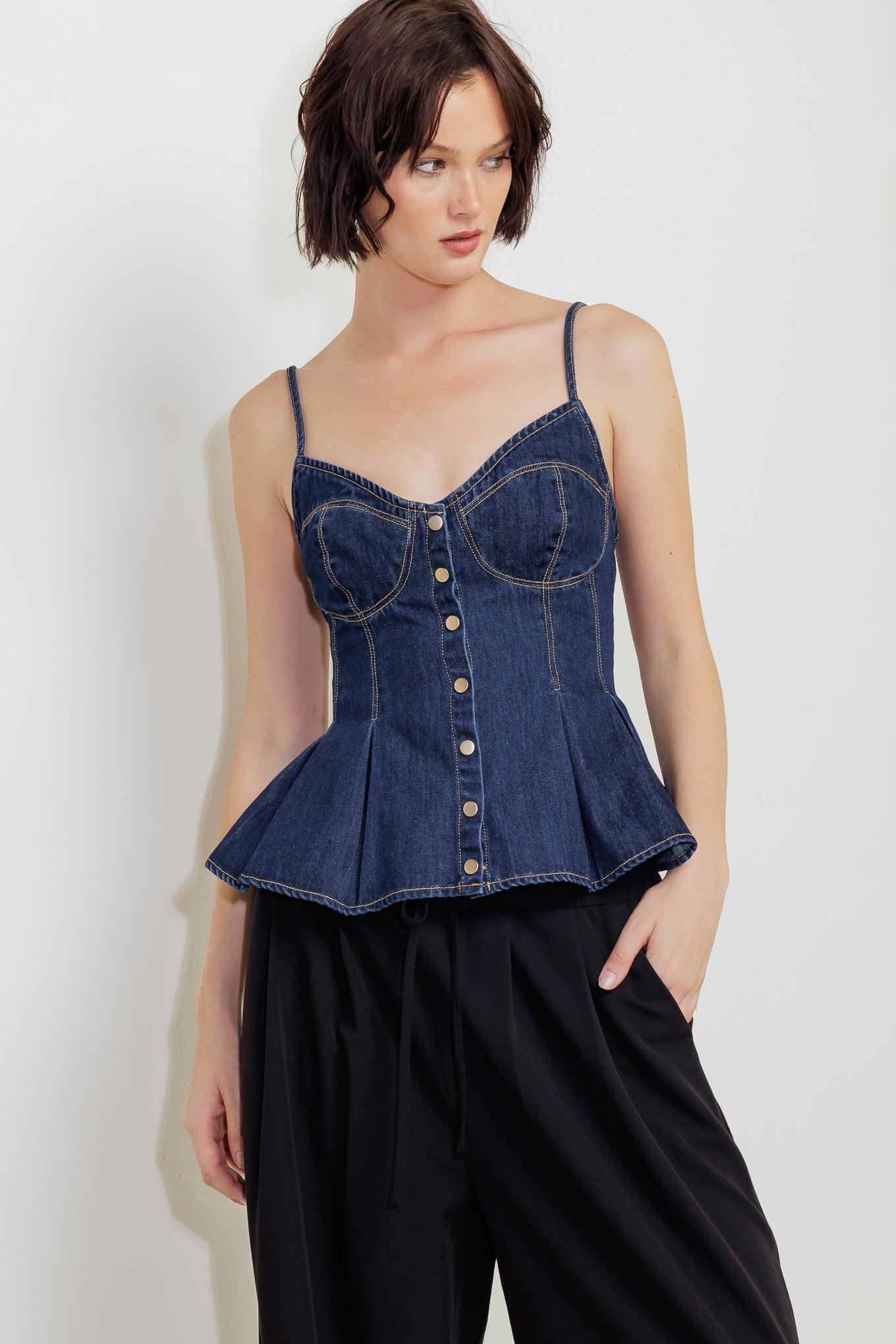 SILENT AUTHORITY DENIM CAMI TOP.