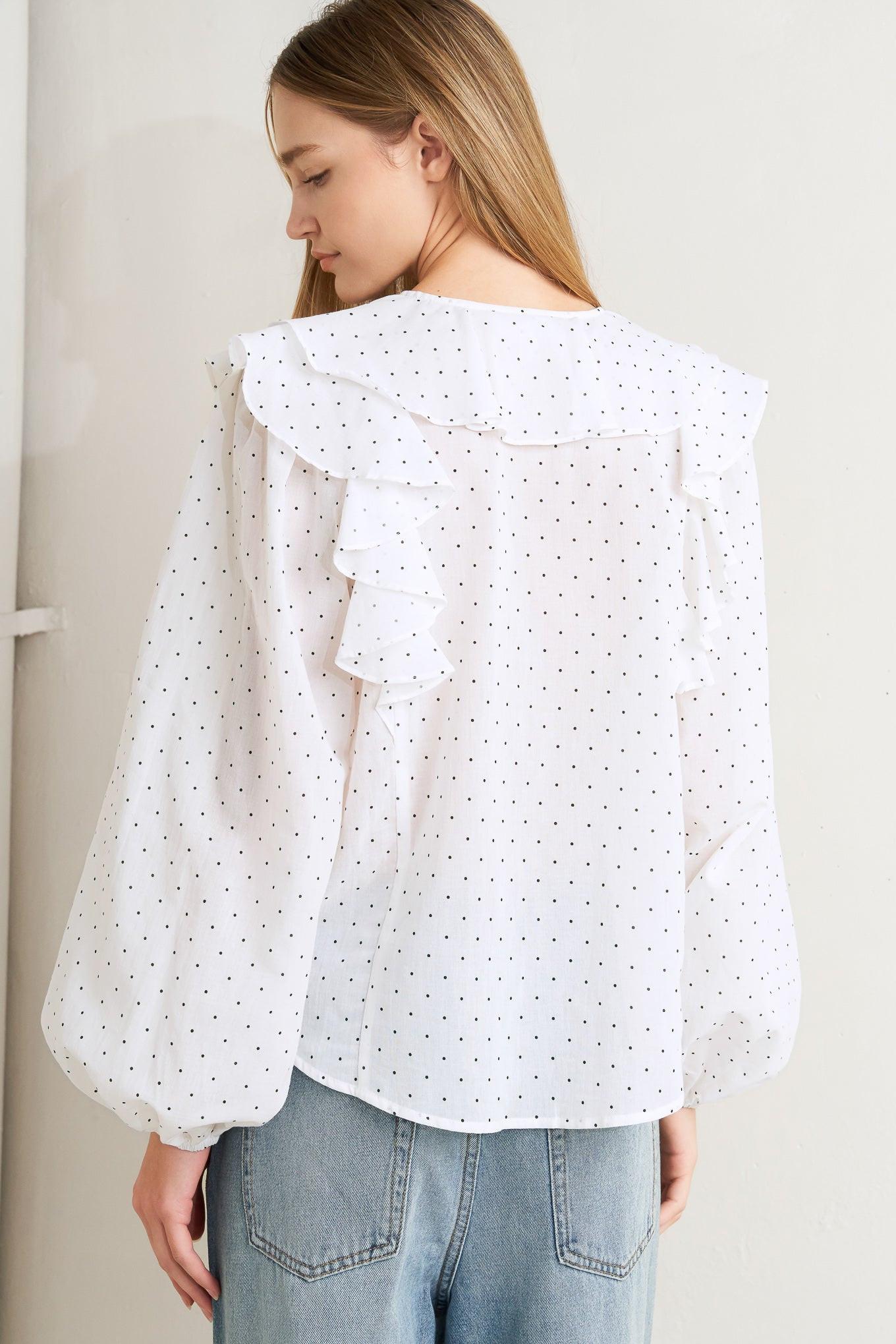 MADE OF DREAMS POLKA DOT WOVEN TOP.